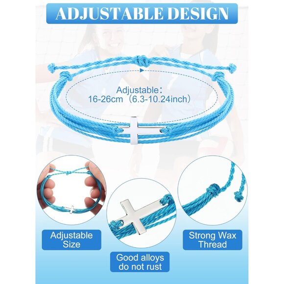 Set of 48 Unisex Christian Cross Bracelets with Adjustable Braided Rope in Multi - Picture 2 of 6